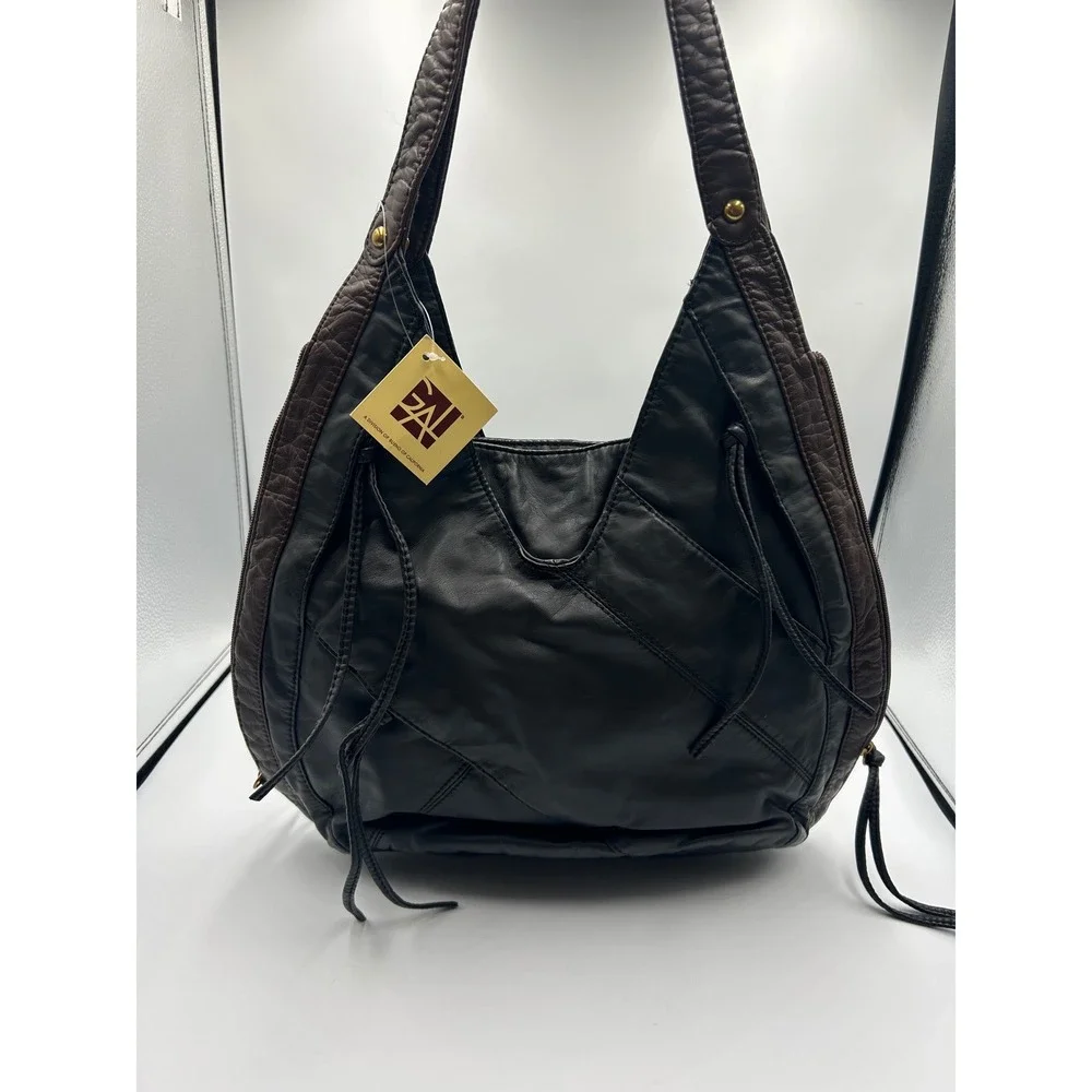 GAL Great American Leather Patchwork Hobo Black Brown Vintage Shoulder Bag NWT